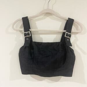 Seek The Label Linen Women's Cropped Top with Buckle Straps size S Black